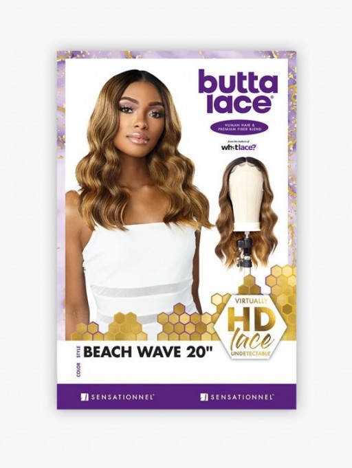 SENSATIONNEL BUTTA LACE HUMAN HAIR BLENDED HD LACE FRONT WIG BEACH WAVE 20