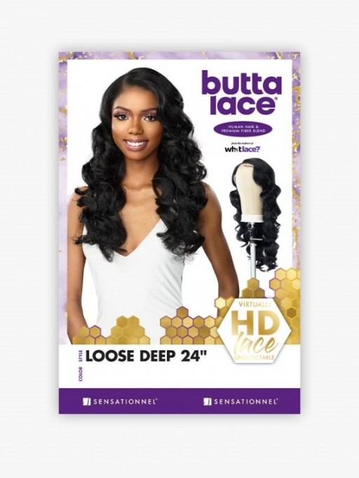 SENSATIONNEL BUTTA LACE HUMAN HAIR BLENDED HD LACE FRONT WIG LOOSE DEEP 24